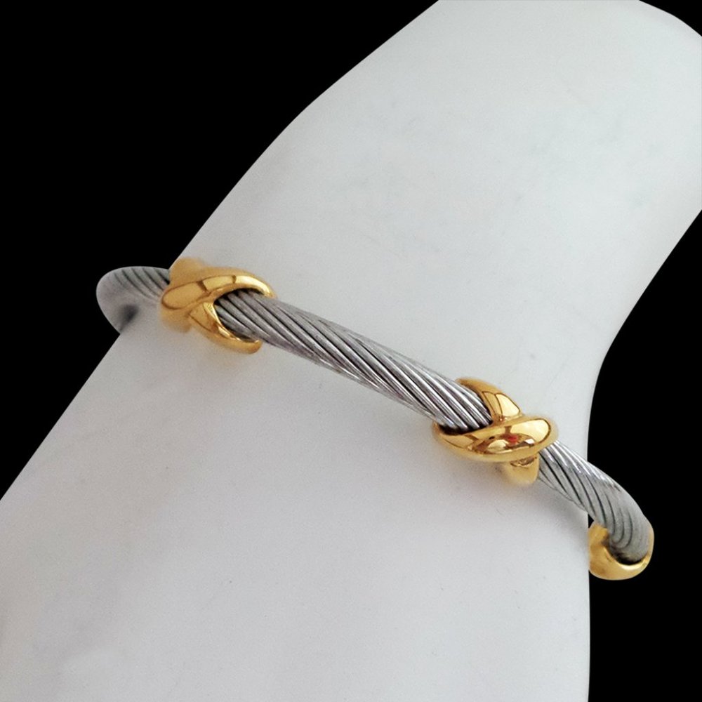 Stainless Steel Gold Plated Cuff Bracelet with X Accents - Picture 5 of 6